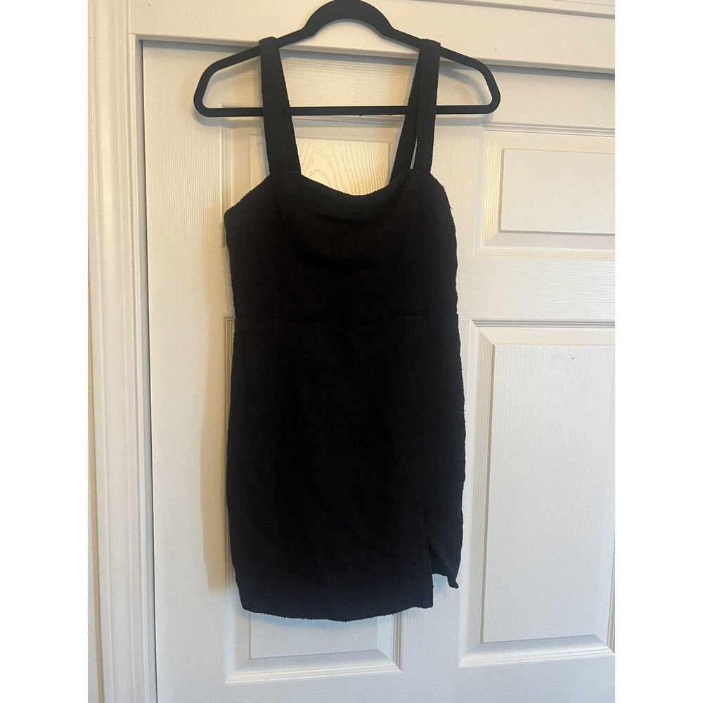Abercrombie and Fitch black overall dress, Sz M, Slit At Hem, Buttons At Straps
